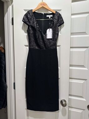 Dress the Population Black Glitter V-Neck Midi Dress